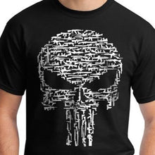 Load image into Gallery viewer, Black Punisher gun skull shirt shotgun rifle pistol