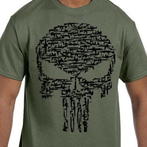 Military Green Punisher gun skull shirt military weapon