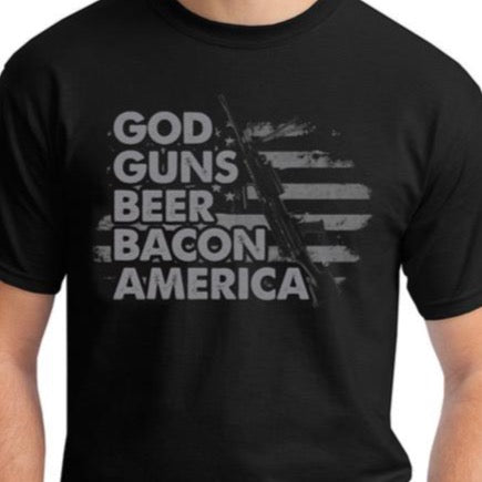 God Guns Beer Bacon America Shirt machine gun