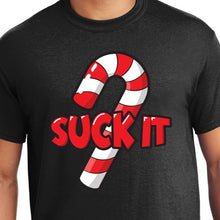 Load image into Gallery viewer, Black Suck It Christmas humor shirt candy cane
