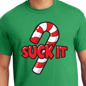 Green Suck It Christmas humor shirt candy cane
