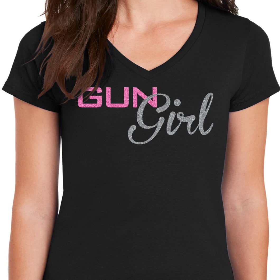 Gun Girl V Neck Shirt